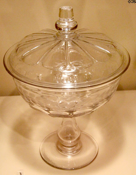 Covered glass compote (c1845) by Bakewell, Pears & Co. of Pittsburgh, PA at Carnegie Museum of Art. Pittsburgh, PA.