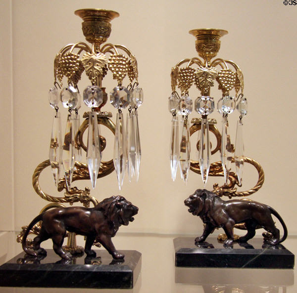 Bronze candlesticks with lions (c1825) from England at Carnegie Museum of Art. Pittsburgh, PA.