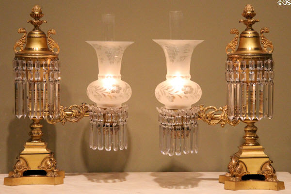 Brass Argand lamps (c1835) attrib. to Cornelius & Son of Philadelphia, PA at Carnegie Museum of Art. Pittsburgh, PA.