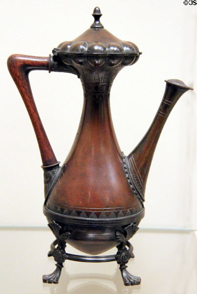 Copper coffeepot (c1875) attrib. to Christopher Dresser or John Moyr Smith of Britain at Carnegie Museum of Art. Pittsburgh, PA.