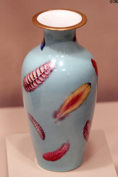 Porcelain blue vase with feathers (1816-20) from Britain at Carnegie Museum of Art. Pittsburgh, PA.