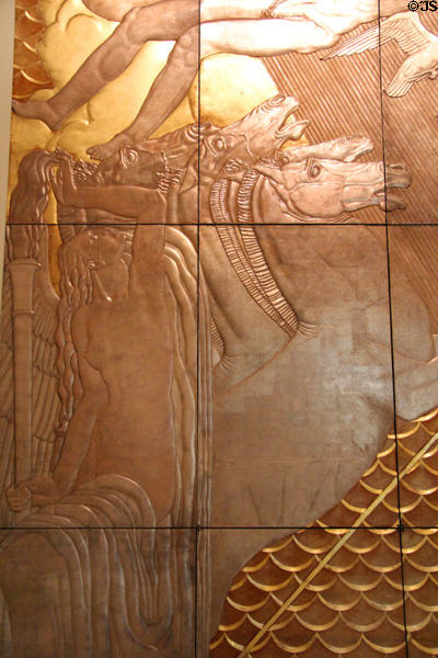 Detail of Chariot of Aurora Art Deco panel from main lounge of French passenger ship Normandie (1935) at Carnegie Museum of Art. Pittsburgh, PA.