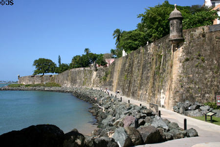San Juan city walls (La Muralla) begun in 1539 & promenade run by NPS. San Juan, PR.