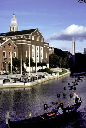 Riverfront buildings with restored river district. Providence, RI.