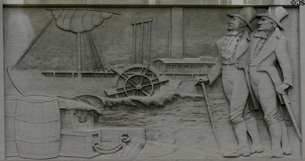 Relief of paddle side-wheel steamship on Bank of America Building. Providence, RI.