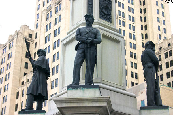 Bronze sculptures on Soldiers and Sailors Monument in Kennedy Square by artist Randolph Rogers. Providence, RI.