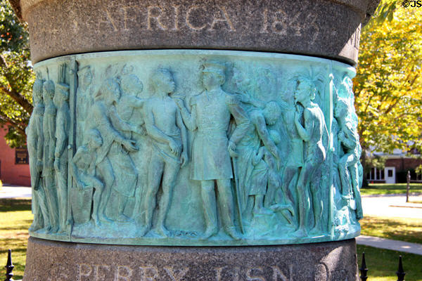 Relief on Matthew Perry monument base shows African voyage (1843). Newport, RI.