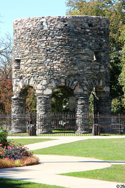 Old Stone Mill (c1660) in Touro Park on Bellevue Ave. Newport, RI.