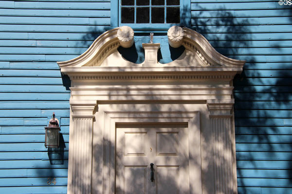 Swan neck pediment over door of Langley-King House (c1711) (34 Pelham St.). Newport, RI.