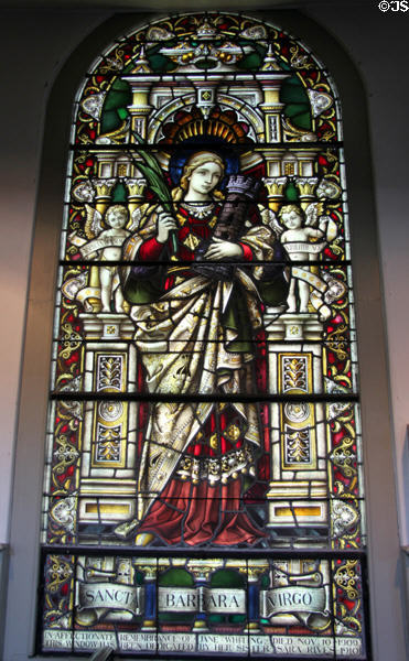 Stained glass window of St Barbara commemorating Jane Whiting (1909) by Tiffany at Trinity Church. Newport, RI.