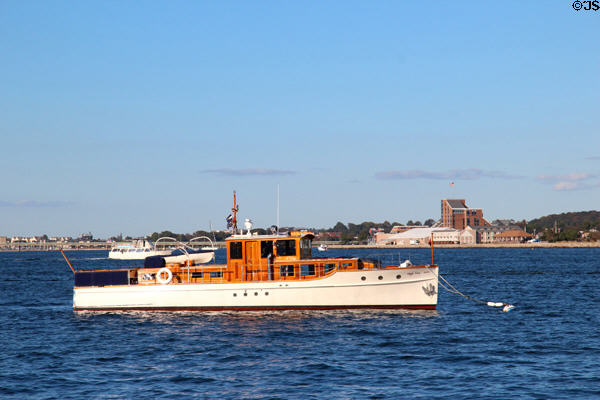 Wooden yacht High Tea in Newport Harbor. Newport, RI.