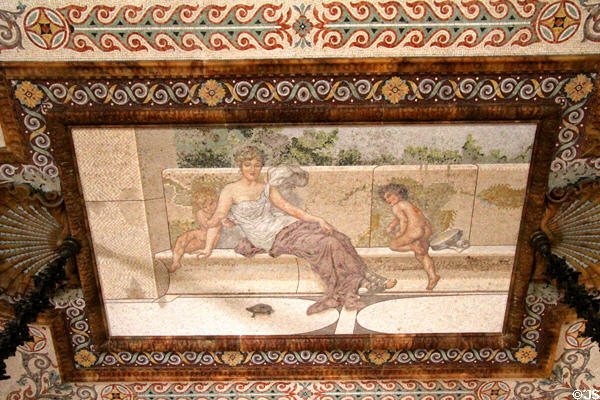 Billiard Room ceiling with Roman style mosaic of woman & small children in a public bath at The Breakers. Newport, RI.
