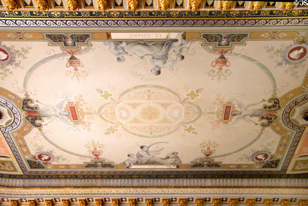 Allegorical ceiling painting celebrating Music, Harmony, Song, & Melody in Music Room at The Breakers. Newport, RI.