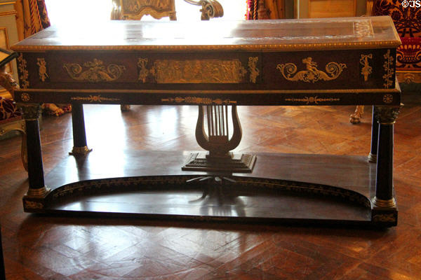 French Empire mahogany ormolu-mounted inlaid piano (c1820) by Beckers in Music Room at The Breakers. Newport, RI.
