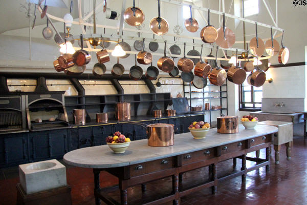 Kitchen with copper pots at The Breakers. Newport, RI.