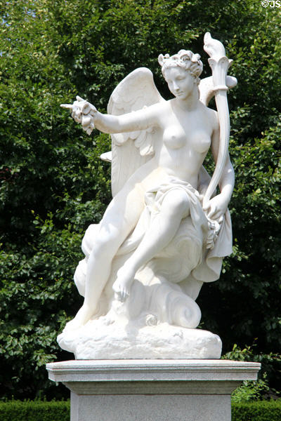Marble female figure with torch in garden of The Elms. Newport, RI.