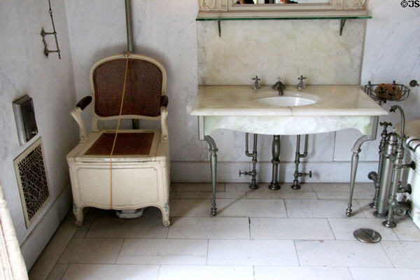 Mr. Berwind's bathroom with throne & sink at The Elms. Newport, RI.