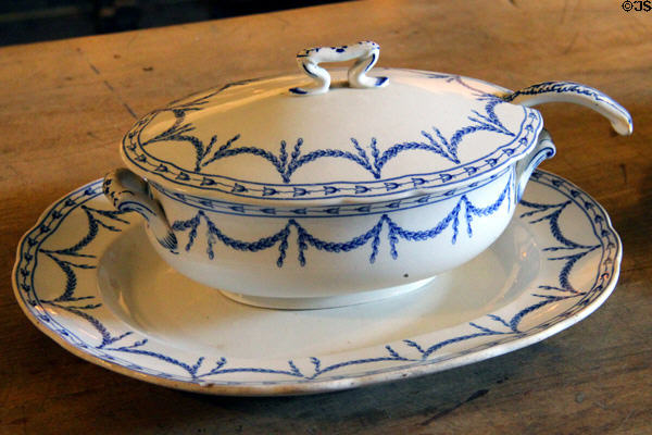 Ceramic soup tureen with blue garlands at The Elms. Newport, RI.