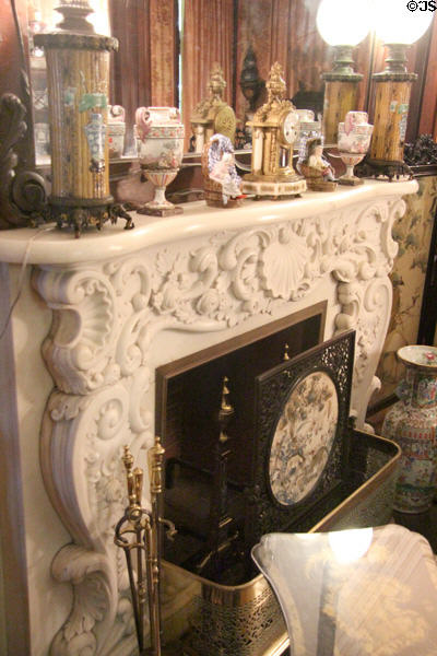 North Parlor/Drawing Room white marble Rococo Revival fireplace at Kingscote. Newport, RI.