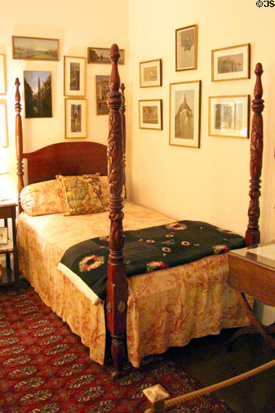 Four-poster bed in Pink Bedroom at Kingscote. Newport, RI.