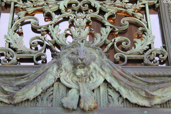 Lion face over front door grill at Marble House. Newport, RI.