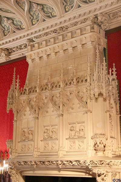 Fireplace details in Gothic Room at Marble House. Newport, RI.