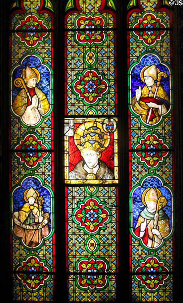 Gothic Room stained glass window with Bishops at Marble House. Newport, RI.