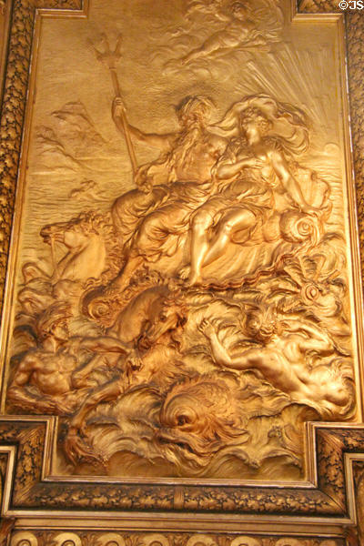 Gold panel with story of Neptune with Thetis in Gold Room at Marble House. Newport, RI.