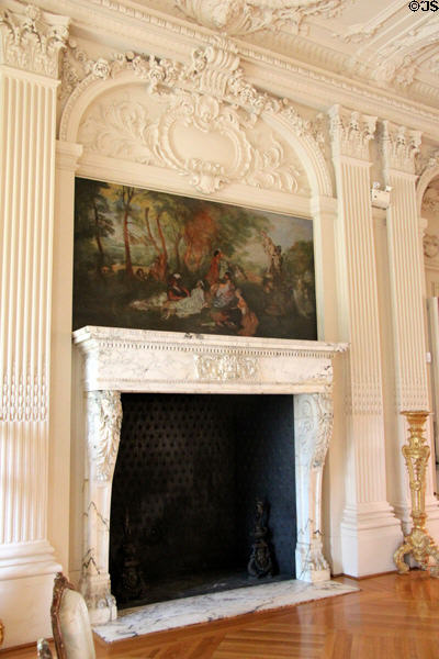 Garden party (fète champètre) painting over fireplace in Drawing Room at Rosecliff. Newport, RI.