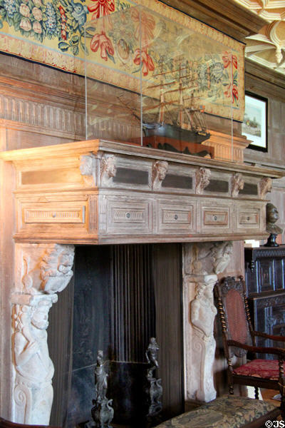 Sitting room fireplace at Rosecliff. Newport, RI.
