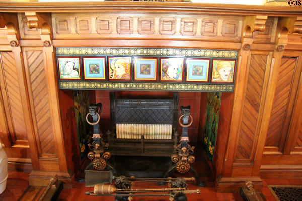 Wood & tile surround on billiard room fireplace at Chateau-sur-Mer. Newport, RI.