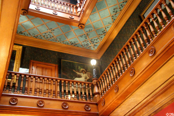 Great Hall by Richard Morris Hunt with Eastlake woodwork & painted ceiling fresco at Chateau-sur-Mer. Newport, RI.