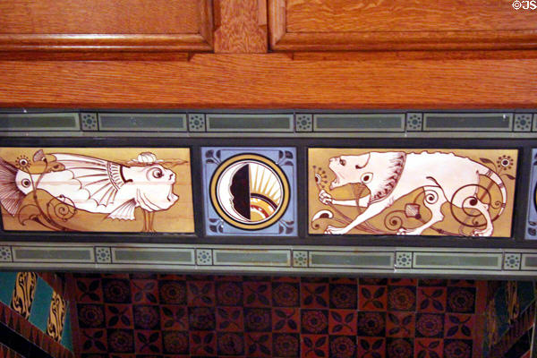 Great Hall Eastlake fireplace tiles at Chateau-sur-Mer. Newport, RI.