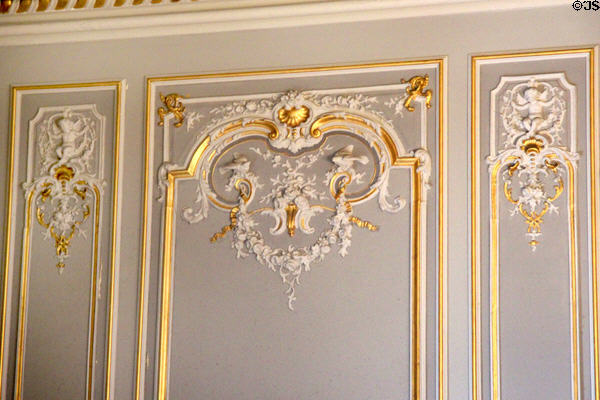 Rococo wood paneling in Ballroom at Chateau-sur-Mer. Newport, RI.