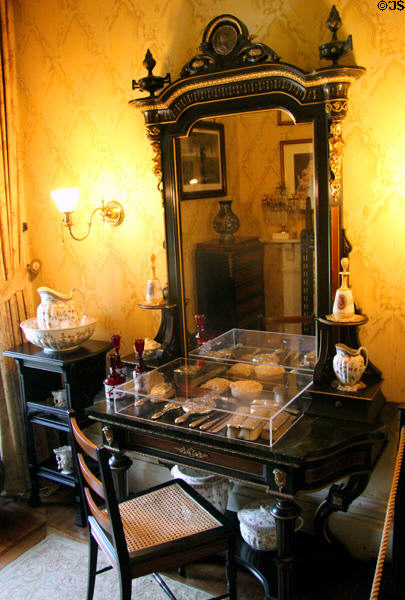 Vanity table with dresser set at Chateau-sur-Mer. Newport, RI.