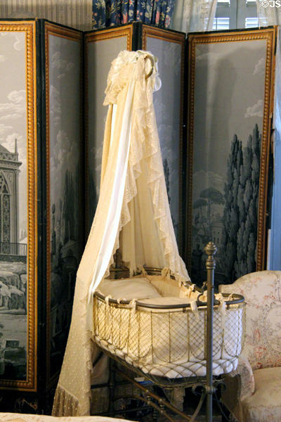 Curtained cradle in bedroom at Chateau-sur-Mer. Newport, RI.