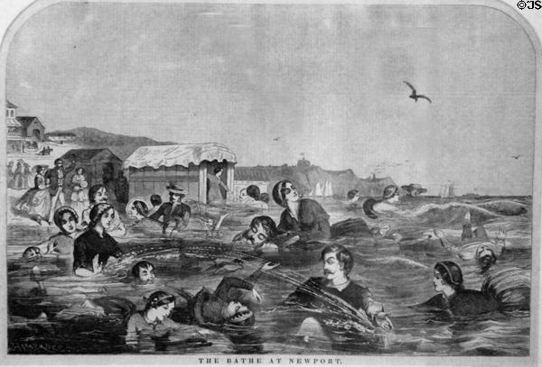 The Bathe At Newport graphic (1858) by Winslow Homer for Harper's Weekly New York at Chepstow. Newport, RI.