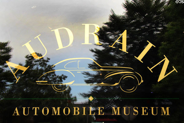 Window sign at Audrain Automobile Museum. Newport, RI.
