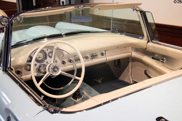Steering wheel of Ford Thunderbird E-Code convertible (1957) at Audrain Automobile Museum. Newport, RI.