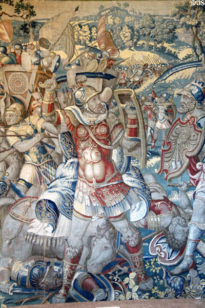 Detail of Scipio Africanus: Battle of Zama tapestry (late 16thC) from Brussels at Rough Point. Newport, RI.