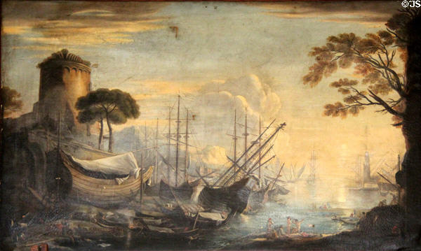 Shipping in an Estuary with Bathers in Foreground painting (c1650 ) possibly by Salvator Rosa of Italy at Rough Point. Newport, RI.