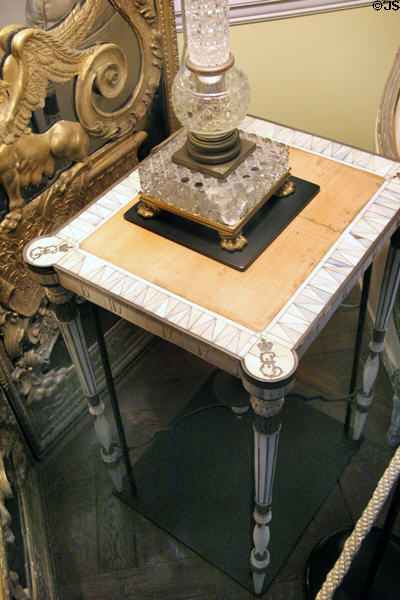 Russian ivory& silver occasional table inlaid with the monogram of Catherine the Great (c1790) at Rough Point. Newport, RI.