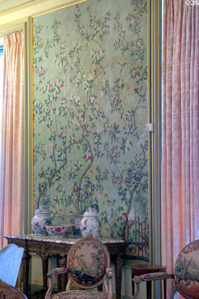 Antique hand-painted Chinese wallpaper in Music Room at Rough Point. Newport, RI.