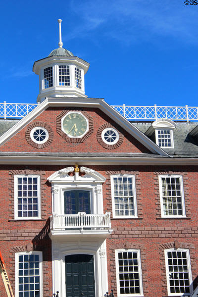 Cupola, clock & balcony of Old Colony House. Newport, RI.