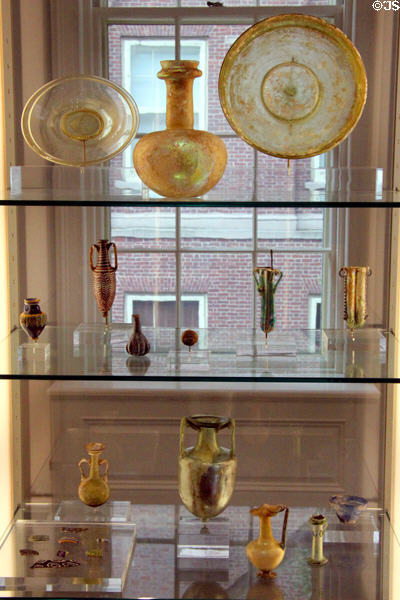 Collection of Roman glass (6thC BCE - 4th C CE) at RISD Museum. Providence, RI.