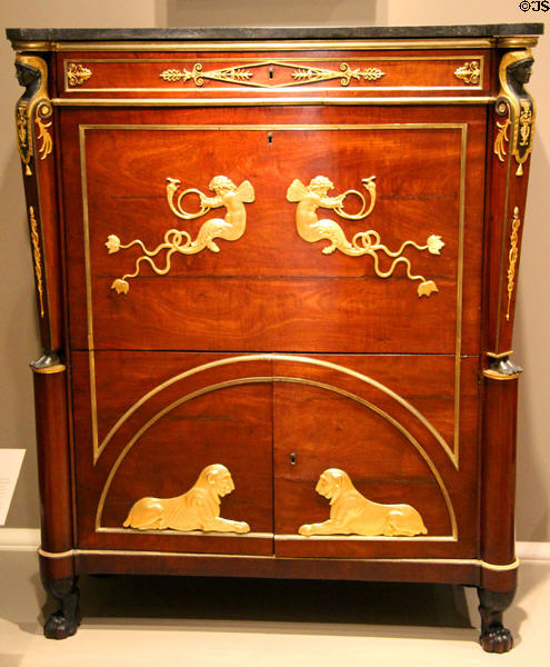 Mahogany secretary with metal decorations (c1800-10) by Guillaume Beneman of France at RISD Museum. Providence, RI.