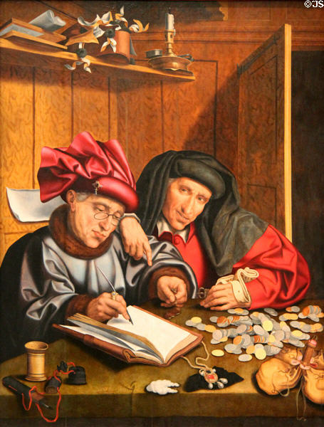 Money Changers painting (c1540) by Marinus van Reymerswaele, Flemish at RISD Museum. Providence, RI.