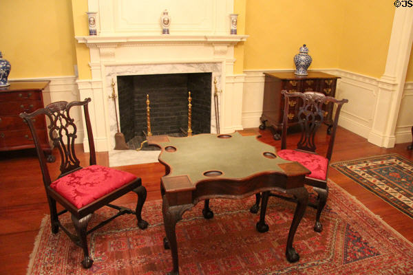 Card table (c1770-5) from New York City with pair of side chairs (c1770) from Boston at RISD Museum. Providence, RI.