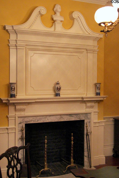Fireplace with Chinese export vases (c1800) at RISD Museum. Providence, RI.