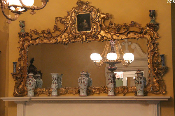 Overmantel mirror (c1890) prob. Providence with Chinese export vases (c1760-80) at RISD Museum. Providence, RI.